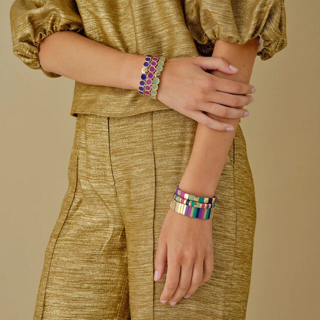 Bracelet Simone à bordeaux Colormind en métal émaillé celadon